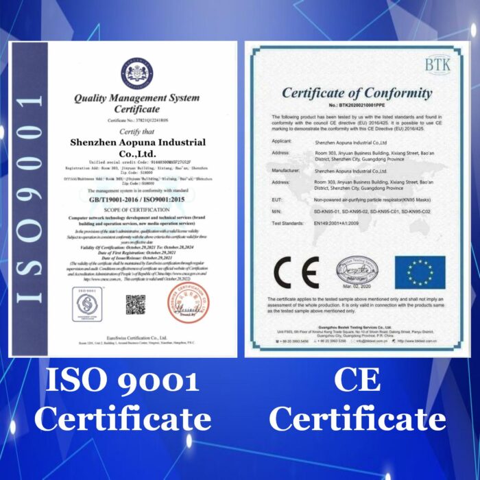 ISO 9001 and CE certificate of shenzhen aopuna industrial company limited